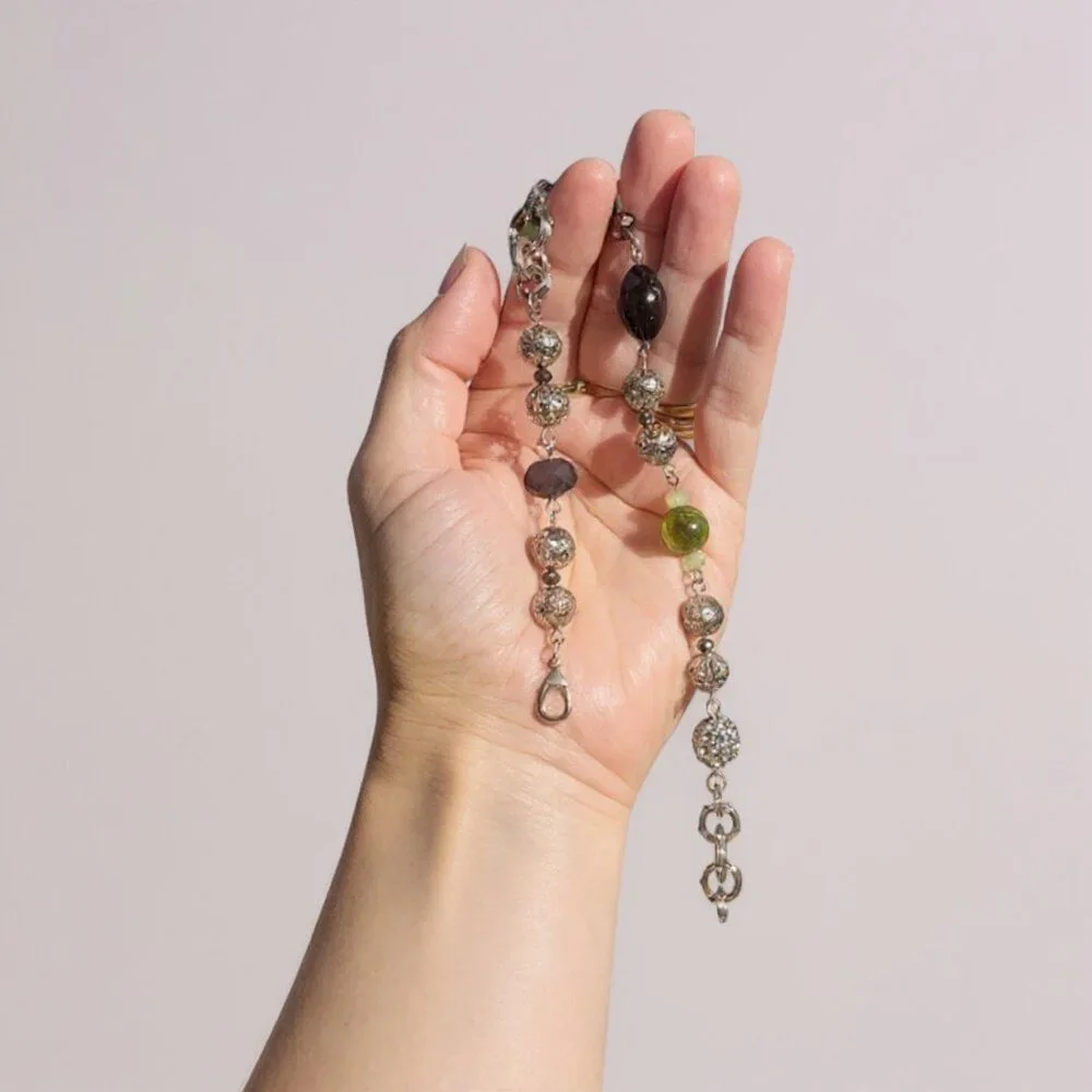 VINTAGE Chunky Glass Bead Charm Bracelet Anklet Boho Moroccan Style Statement - Picture 6 of 16